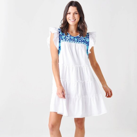 J. Marie The Anna Grace Dress White with Blue Flowers Size S - Picture 1 of 12